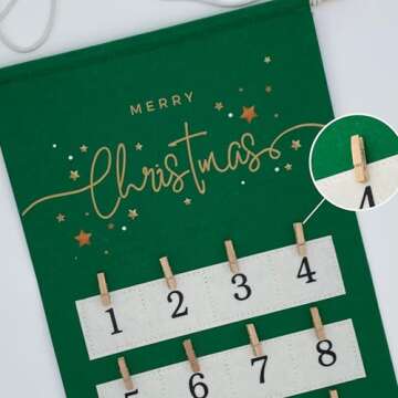 Generic Advent Calendar Photo Board for Pictures - Christmas Countdown Polaroid Hanging Display - Reusable Photo Collage Board - Festive Decoration with Sturdy Clips - Reduces Gift Waste