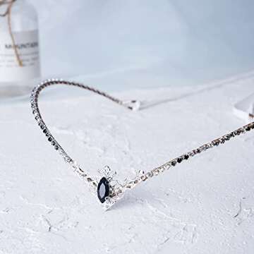 MOSTORY Handmade Black Rhinestone Tiara Elf Headpiece Fairy Crystal Crown Quartz Elven Circlet for Women Girls Princess Renaissance Halloween Wedding Prom Carnival Party Black