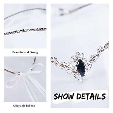 MOSTORY Handmade Black Rhinestone Tiara Elf Headpiece Fairy Crystal Crown Quartz Elven Circlet for Women Girls Princess Renaissance Halloween Wedding Prom Carnival Party Black