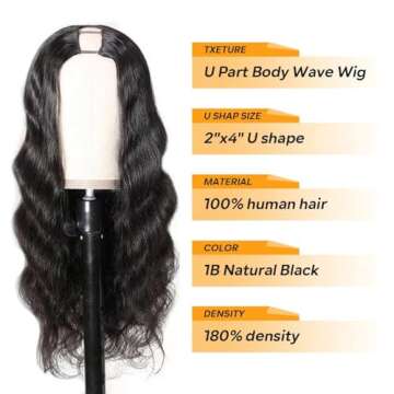 Tahikie U Part Human Hair Wig Body Wave 180% Density U Part Wig Brazilian Virgin Human Hair Wig for ...