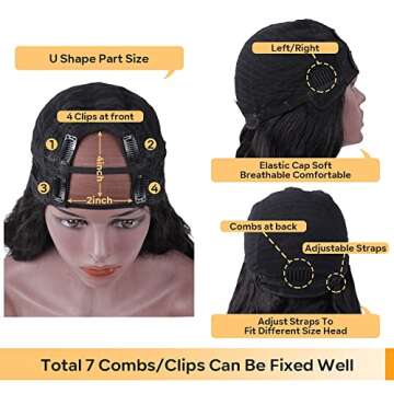 Tahikie U Part Human Hair Wig Body Wave 180% Density U Part Wig Brazilian Virgin Human Hair Wig for Black Women 10A Full Head Clip in Half Wig Glueless No Leave Out Lace Front Wig Natural Color 30inch