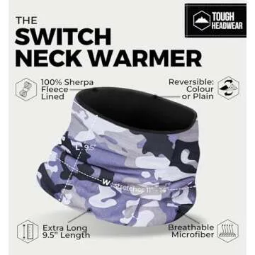 Tough Headwear Winter Neck Gaiters For Men & Women, Fleece Neck Gaiter, Fleece Neck Warmer, Ski Gaiter - Reversible