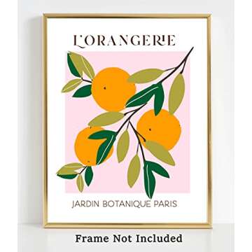 Abstract Fruit No.10 Oranges Exhibition Wall Art Print. 11x14 UNFRAMED Modern Kitchen Wall Decor. Shades of Orange, Green, Pink on White.