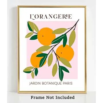 Abstract Fruit No.10 Oranges Exhibition Wall Art Print. 11x14 UNFRAMED Modern Kitchen Wall Decor. Shades of Orange, Green, Pink on White.