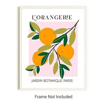 Abstract Fruit No.10 Oranges Exhibition Wall Art Print. 11x14 UNFRAMED Modern Kitchen Wall Decor. Shades of Orange, Green, Pink on White.