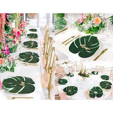 Moon Boat 120PCS Tropical Palm Leaves Plant Imitation Leaf-Hawaiian/Luau/Jungle Party Table Decorati...