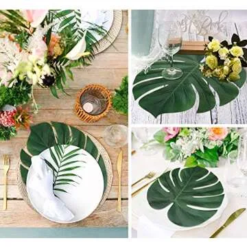 Moon Boat 120PCS Tropical Palm Leaves Plant Imitation Leaf-Hawaiian/Luau/Jungle Party Table Decorations