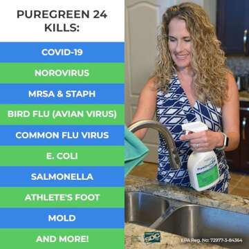 PureGreen24 Safe & Effective Disinfectant. Kills Deadly Germs including RSV COVID-19 Norovirus MRSA ...