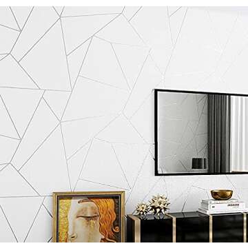 Prior.choice 9.5X0.53M Modern Geometry Triangle Gloss 4 Colors Embossed Textured Non-Woven Wallpaper Roll for Bedroom Livingroom 1.73' W x 31.2' L=5.035㎡ (54sq.ft) (Cream White)