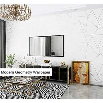 Prior.choice 9.5X0.53M Modern Geometry Triangle Gloss 4 Colors Embossed Textured Non-Woven Wallpaper Roll for Bedroom Livingroom 1.73' W x 31.2' L=5.035㎡ (54sq.ft) (Cream White)