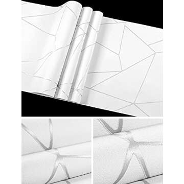 Prior.choice 9.5X0.53M Modern Geometry Triangle Gloss 4 Colors Embossed Textured Non-Woven Wallpaper Roll for Bedroom Livingroom 1.73' W x 31.2' L=5.035㎡ (54sq.ft) (Cream White)