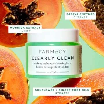 Farmacy Makeup Remover Cleansing Balm - Clearly Clean Sensitive Skin Makeup Remover + Oil Based Cleanser - Gentle Exfoliating Double Cleanser - Melts From Balm to Milky Lather (50ml)