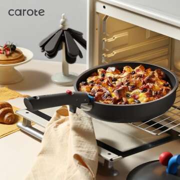 CAROTE 24pcs Pots and Pans Set Non Stick, Nonstick Cookware Set, Oven/Dishwasher/Fridge Safe Pots and Pans, RV Safe Cookware, Induction Kitchen Gift Set Detachable Handle, Gray