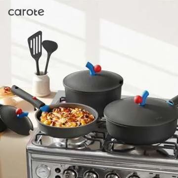 CAROTE 24pcs Nonstick Cookware Set - Space Saving & Stylish