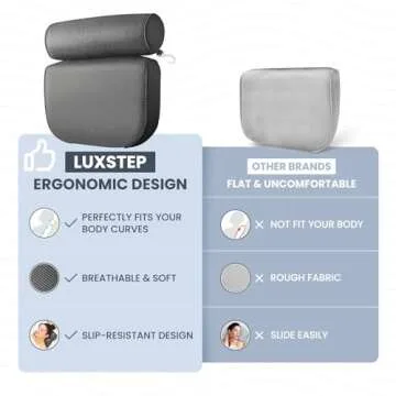 LuxStep Bath Pillow Bathtub Pillow with 6 Non-Slip Suction Cups,14.6x12.6 Inch, Extra Thick and Soft Air Mesh Pillow for Bath - Fits All Bathtub, Grey