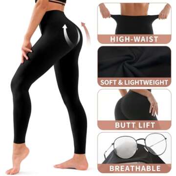 Hmuuo 3 Pack Leggings for Women High Waisted Tummy Control No See-Through Yoga Pants Workout Running Leggings