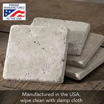 Thirstystone Natural Travertine Coasters - Stylish & Durable 4 Pack