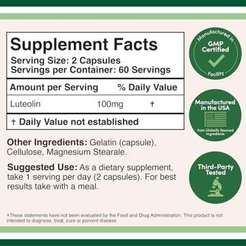 Double Wood Supplements Luteolin Supplement 100mg Servings of Bioactive Flavanoids (120 Capsules, Gl...