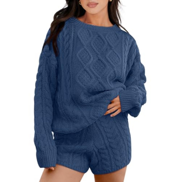 ANRABESS Women 2 Piece Outfits Sweater Lounge Loungewear Sets Fall Cable Knit Oversized Sweaters Short Pants Matching Sets