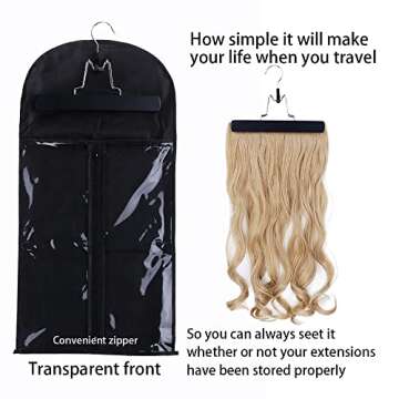 RJMBMUP Hair Extensions Hanger with Storage Bag Hairpieces Storage Holder Wigs Carrier Case for Store Style Hair Black Color