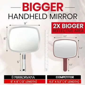 MIRRORVANA Handheld Haircut Mirror - Large Ergonomic Silver Style