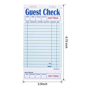 Batrical Guest Checks Server Note Pads 300 Sheets Waitress Notepad for Restaurants (6 Books) 3.5" x ...