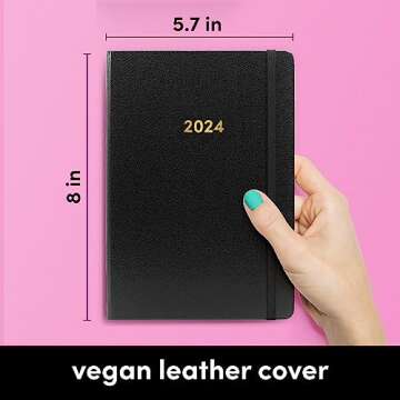 PAPERAGE 2024 Weekly & Monthly Hardcover Planner (Black), 12 Month (January 2024 - December 2024), 5.7 in x 8 in, Weekly & Monthly Spreads, Includes Additional Note Pages, Back Pocket & Trackers