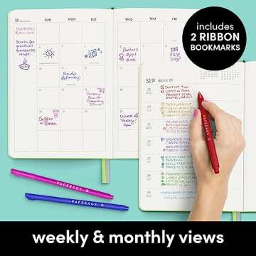 PAPERAGE 2024 Weekly & Monthly Hardcover Planner (Black), 12 Month (January 2024 - December 2024), 5.7 in x 8 in, Weekly & Monthly Spreads, Includes Additional Note Pages, Back Pocket & Trackers