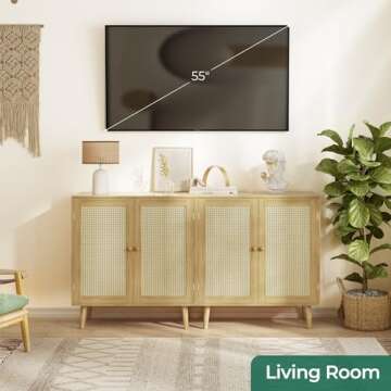 Huuger Buffet Cabinet with Storage, Storage Cabinet with PE Rattan Decor Doors, Accent Cabinet with ...