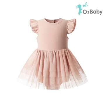 O2 BABY Organic Cotton Baby Girl Ruffle Romper Summer Tulle Dress Jumpsuit with Headband Outfit Set?...