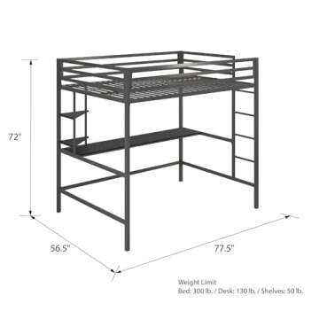Novogratz Maxwell Metal Full Loft Bed with Desk & Shelves, Gray/Black