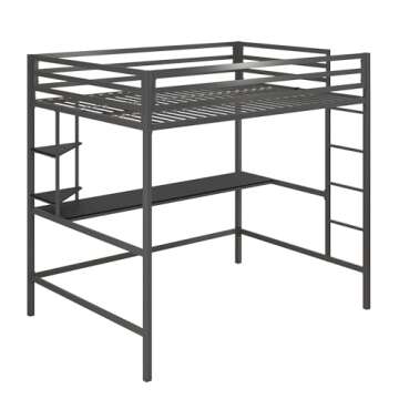 Novogratz Maxwell Metal Full Loft Bed with Desk & Shelves, Gray/Black