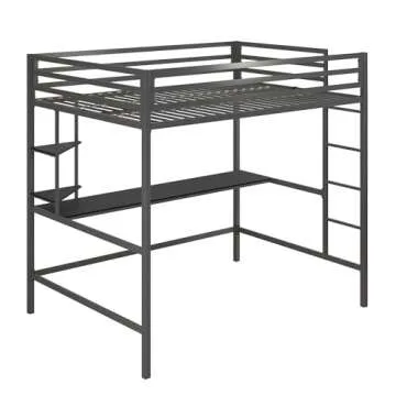 Novogratz Maxwell Metal Full Loft Bed with Desk & Shelves, Gray/Black