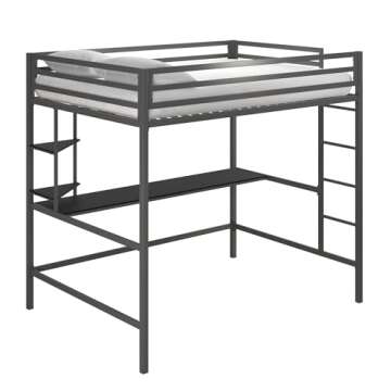 Novogratz Maxwell Metal Full Loft Bed with Desk & Shelves, Gray/Black