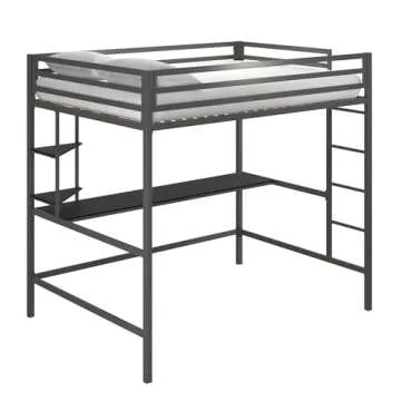Novogratz Maxwell Metal Full Loft Bed with Desk & Shelves, Gray/Black