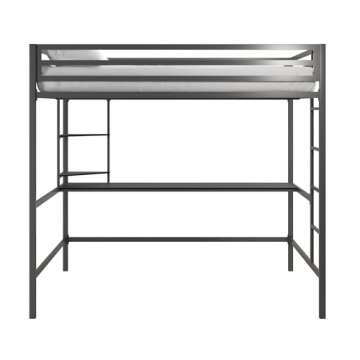 Novogratz Maxwell Metal Full Loft Bed with Desk & Shelves, Gray/Black