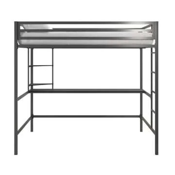 Novogratz Maxwell Metal Full Loft Bed with Desk & Shelves, Gray/Black