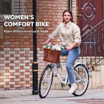 Viribus Beach Cruiser Bike for Women, Female Cruiser Bike 26 in, Womens Bike with Basket 1 Speed, Cruiser Bike for Short Women with Rack, Retro Step Through Bike, Commute Bicycle Ladies Light Blue