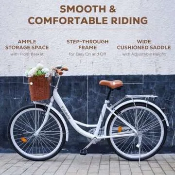 Viribus Beach Cruiser Bike for Women, Female Cruiser Bike 26 in, Womens Bike with Basket 1 Speed, Cruiser Bike for Short Women with Rack, Retro Step Through Bike, Commute Bicycle Ladies Light Blue