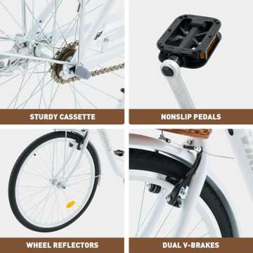 Viribus Beach Cruiser Bike for Women, Female Cruiser Bike 26 in, Womens Bike with Basket 1 Speed, Cruiser Bike for Short Women with Rack, Retro Step Through Bike, Commute Bicycle Ladies Light Blue