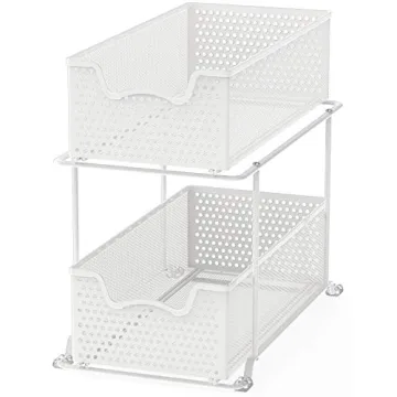 White 2-Tier Sliding Cabinet Basket Organizer Drawer