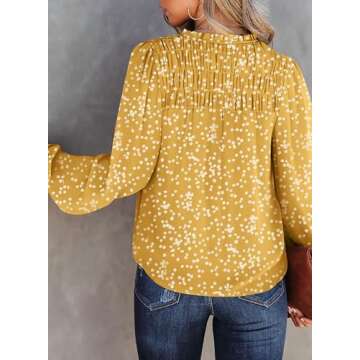 Dokotoo Womens Oversizes Cute Tops for Women 2025 Trendy Casual Summer Fall Smocked Long Sleeve Shirts V Neck Blouses Alicia Floral Flowy Print Work Business Top Yellow XX-Large
