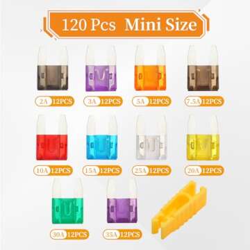 Liamner 120 Pieces Mini Fuse Kit, Car Fuse Assortment Kit, Kit-Mini Fuses, Mini Blade Fuses Automoti...