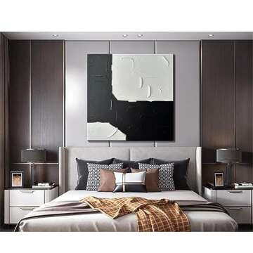 zoinart Hand Painted Black and White Canvas Wall Art 36x36 Inches Abstract Wall Paintings Modern Contemporary Minimalism Textured Artwork Home Decorations for Living Room Bedroom