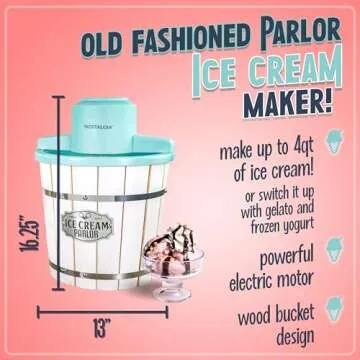 Nostalgia Electric Ice Cream Maker – Wood Bucket Parlor Style, Old Fashioned Soft Serve Ice Cream ...
