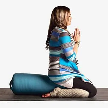 Hugger Mugger Round Yoga Bolster - Aqua - Firm Round Shape, Higher Profile, Great Under Knees, Soft Support, Handmade in The USA