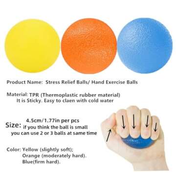 FMELAH 3 Resistance Levels Therapy Balls for Stress Relief and Strength