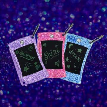 Boogie Board Jot Pocket Writing Tablet – Doodle Board Kids Travel Essentials LCD Screen Instant Erase Stylus Pen Kickstand Drawing Pad Girls Boys Educational Toy Birthday Gift Shimmer Collection Blue