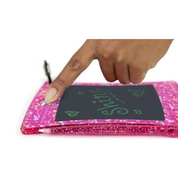 Boogie Board Jot Pocket Writing Tablet – Doodle Board Kids Travel Essentials LCD Screen Instant Erase Stylus Pen Kickstand Drawing Pad Girls Boys Educational Toy Birthday Gift Shimmer Collection Blue