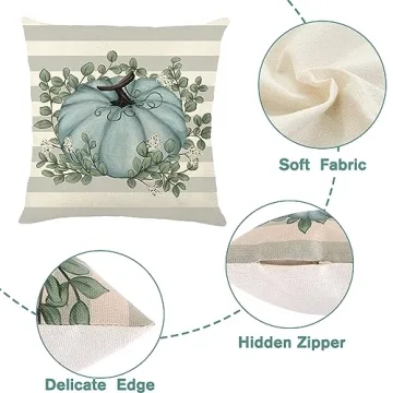 YUJUN 4 Pack Fall Pillow Covers Blue Pumpkins 18"